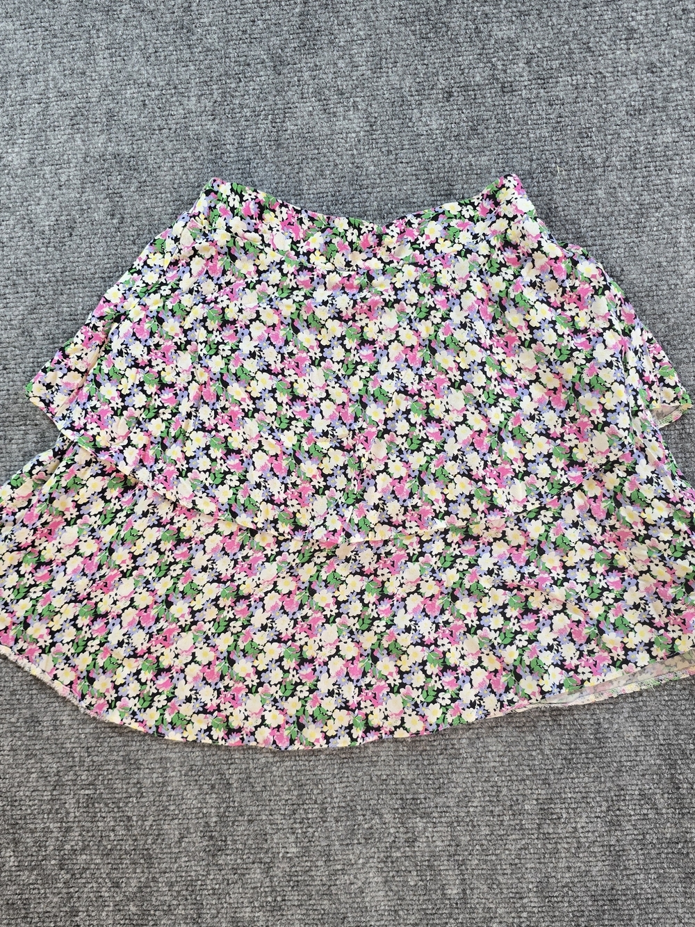 ASOS Floral Tiered Mini Skirt Womens 00 Ruffle Pink Green Summer Skirt